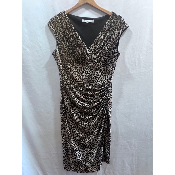 Evan-Picone Dresses & Skirts - Y2K Evan-Picone Leopard Print Ruched Sheath Dress Brown Black Size 12 Sleeveless